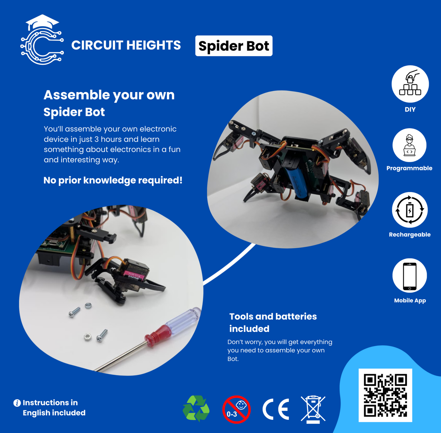 SpiderBot DIY Robotics Kit | Programmable STEM Toy | Scratch & App Control